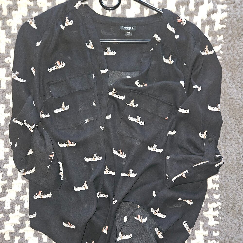 Torrid Womens Harper Blouse Pullover Black Fox 00 M 10